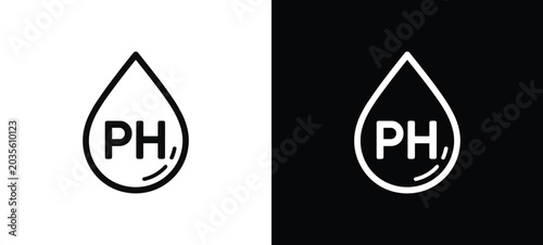 PH Level Symbol Icon: A minimalist icon representing pH levels in a water droplet. scientific symbol, chemical balance, liquid measurement, research tool, chemistry concept.