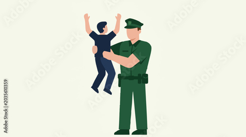 Slika na platnu Illustration of a police officer detaining a man with hands raised