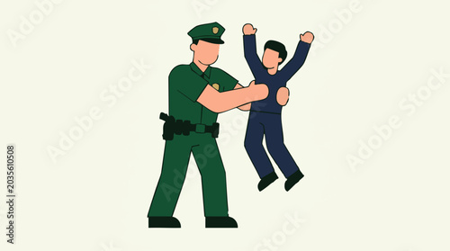 Billede på lærred Police officer detaining a person, law enforcement concept illustration