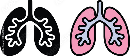 Foto Human lungs anatomy icons set, medical biology healthcare symbol with bronchial