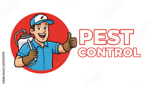 Cuadro en lienzo Cartoon illustration of pest control worker giving thumbs up