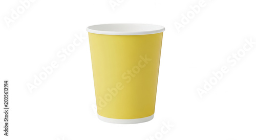 Yellow disposable paper cup with lid isolated on transparent background