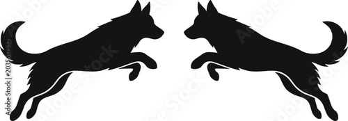 Foto Vector illustration of leaping dog silhouettes facing each other representing mo