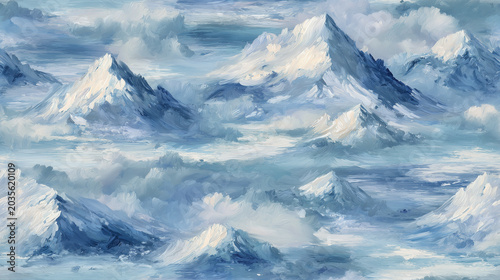 Seamless Abstract Oil Painting Background of Icy Arctic Water and Melting Glacial Texture.