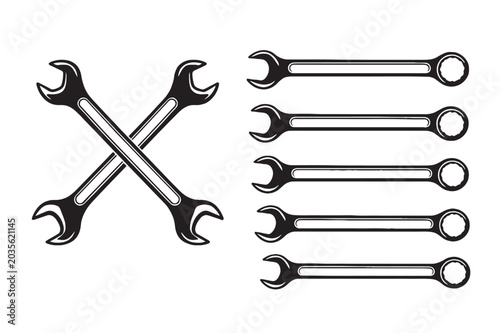 Canvastavla Wrench and Screwdriver Tool Set Isolated on White Background