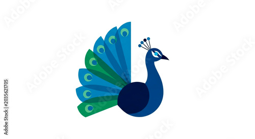 Stylized Majestic Peacock Illustration with Fanned Feathers in Flat Design, Symbolizing Beauty and Grace