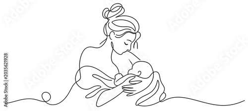Bild auf Leinwand Minimalist continuous one-line drawing of a mother tenderly breastfeeding her newborn baby
