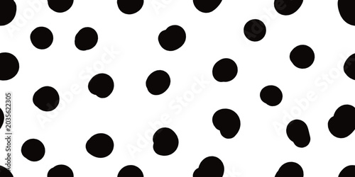 Bild auf Leinwand Abstract seamless pattern with large hand-drawn black polka dots and irregular circular spots on a white background