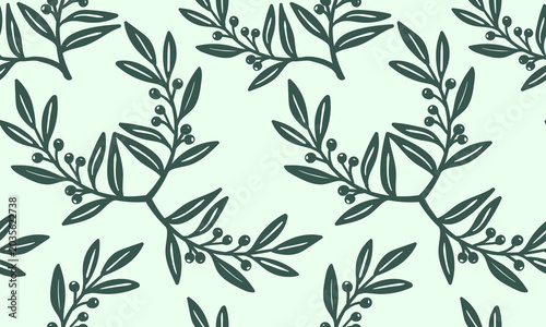 Konstfotografi Green eco style twig pattern hand drawn boho botanical branch with berries for w