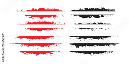Set of black and red grunge ink brush stroke frame dividers for text
