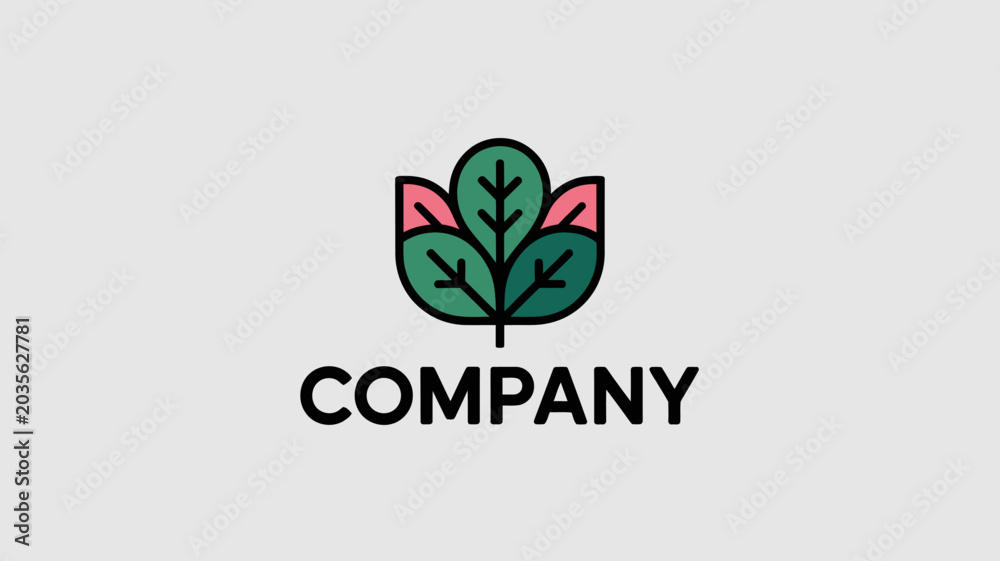 Fototapeta premium Modern company logo with stylized green leaf and flower design