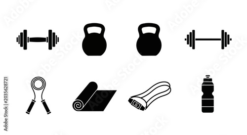Bild auf Leinwand Fitness and Gym Equipment Icon Set