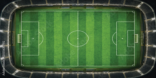 Bild auf Leinwand Top View Football Stadium with Green Soccer Field Vector
