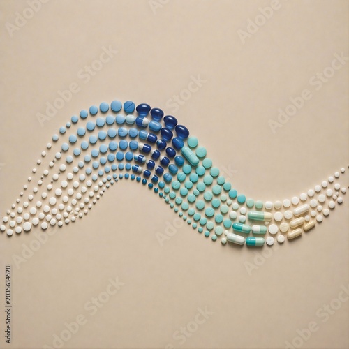 Abstract DNA Helix Wave Made from Blue Capsules and Pills