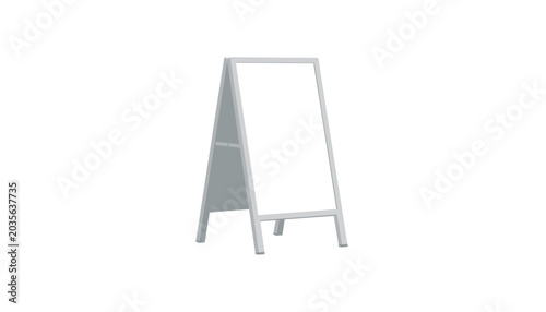 A gray metal A-frame sidewalk sign stands on a white background, ready for a custom advertisement or message in a retail setting.