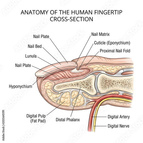 Anatomy of the human fingertip cross section diagram with fingertip physiology education