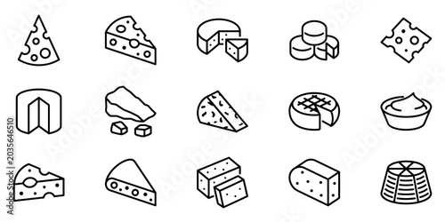 Cuadro en lienzo Cheese and Dairy Product Line Icons Set