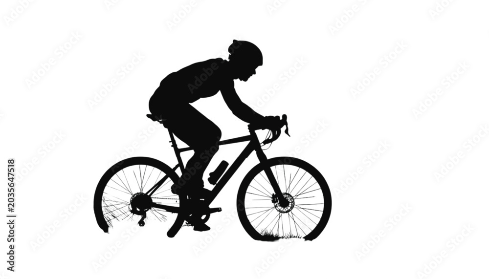 Obraz premium Cyclist silhouette on a road bike in racing posture demonstrates speed and athletic endurance on a white.