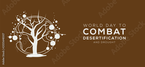 Photos World Day to Combat Desertification and Drought banner with cracked earth and green sprout, vector illustration