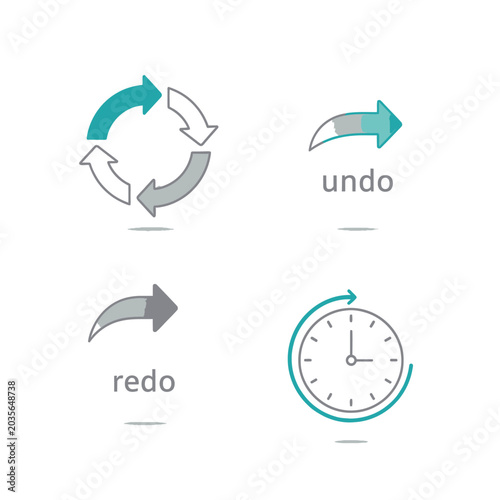 Cycle process and undo redo navigation arrow icons set.