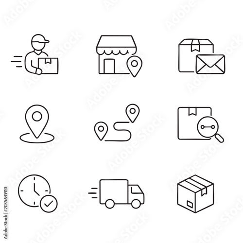 Minimal Delivery and Logistics Outline Icons Set