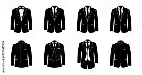 Foto Elegant men's suits vector collection, classic formal wear, black tuxedo and bus