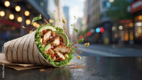 Chicken and avocado wrap on a city street food
