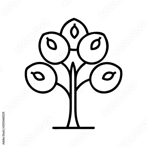 Abstract leafy plant tree line icon on white background