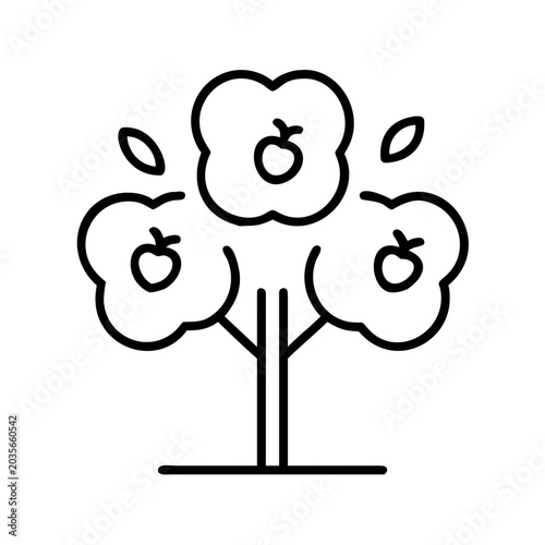 Stylized apple tree line icon on white background