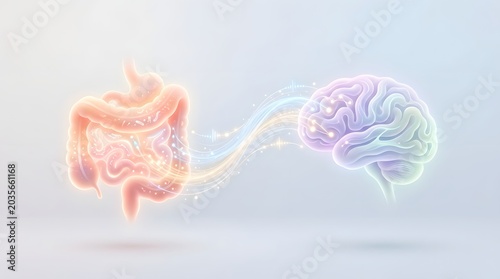 Illustration showing communication path between human digestive system and brain function.
