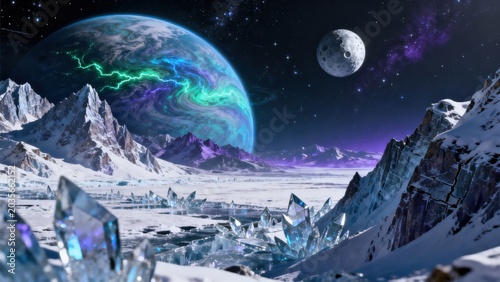 Futuristic icy alien landscape