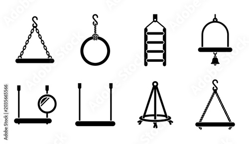 Tableau sur toile Circus Aerial Equipment Collection, Vintage Trapeze and Swing Icons, Performance