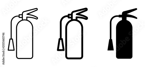 Schilderij op canvas Fire Extinguisher Icons: Line Art, Outline, and Solid Black Vector Graphics for