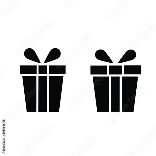 Two Gift Box Icons Isolated on Gray Background, Simple Black Present Symbol Set