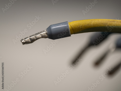 Canvas Print Close-up of a wire ferrule crimped on a cable.