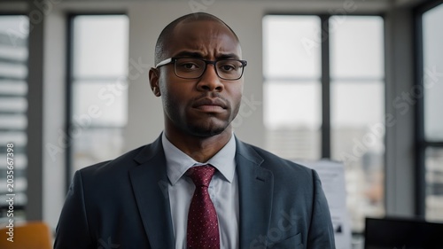 Serious Businessman in a Suit with Focused Expression in a Modern Office Environment