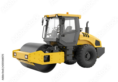 Yellow Asphalt Road Roller Compactor Heavy Construction Machinery Vehicle on white background , Isolated on Transparent Background, PNG, Generative AI