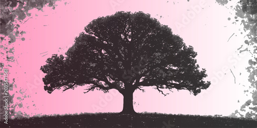 Konstfotografi Black and white grunge tree silhouette with branches on a textured nature backgr