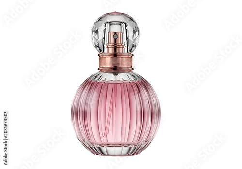 Luxury Pink Perfume Glass Bottle with Crystal Cap on white background , Isolated on Transparent Background, PNG, Generative AI
