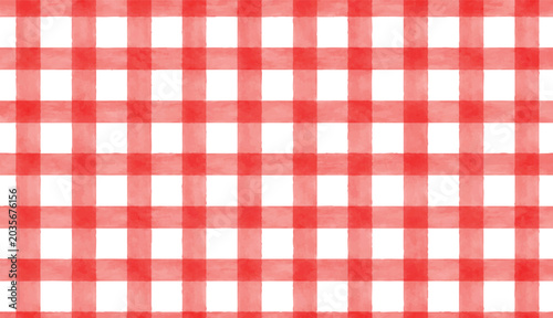 Schilderij op canvas Seamless hand painted red gingham check pattern with soft watercolor texture