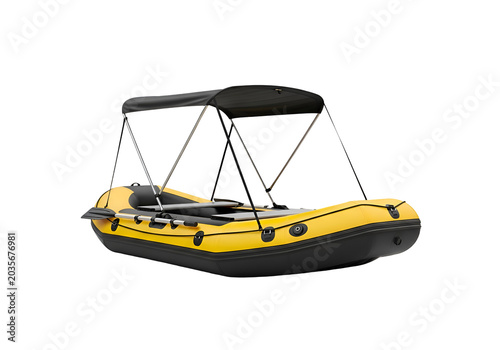 Yellow and Black Inflatable Raft Boat with Canopy on white background , Isolated on Transparent Background, PNG, Generative AI