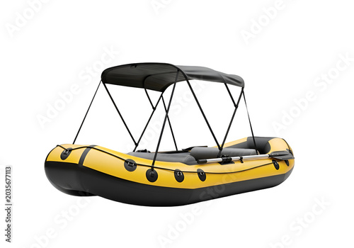 Yellow and Black Inflatable Raft Boat with Canopy on white background , Isolated on Transparent Background, PNG, Generative AI