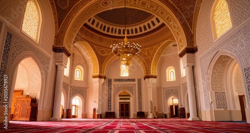 Holy beautiful muslim or arab mosque interior, religion concep
