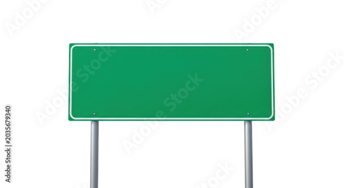 Green rectangular road sign on metal poles isolated on transparent background