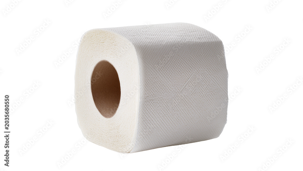 Fototapeta premium Isolated soft white toilet paper roll with textured surface and visible cardboard core