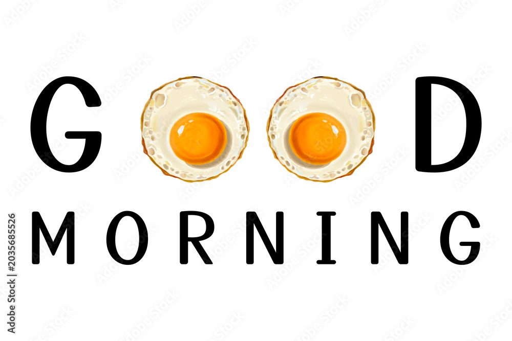 Obraz premium Font style, text, good morning, fried egg, vintage, hand-drawn on a transparent background