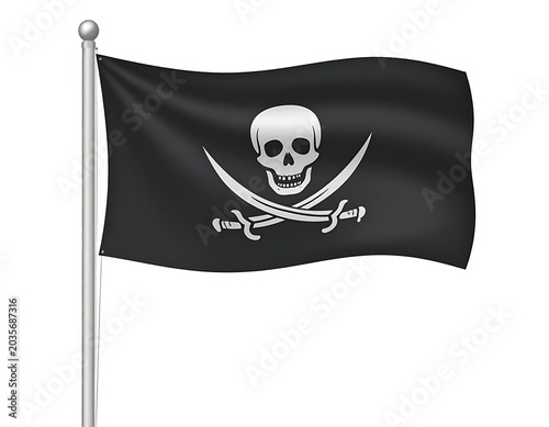 Pirate flag with skull and crossbones.