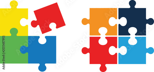 Cuadro en lienzo Colorful puzzle pieces connection problem solving and teamwork concept