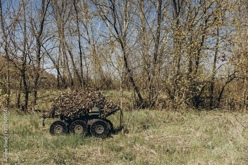 Photography Unmanned ground vehicle operating in forest environment