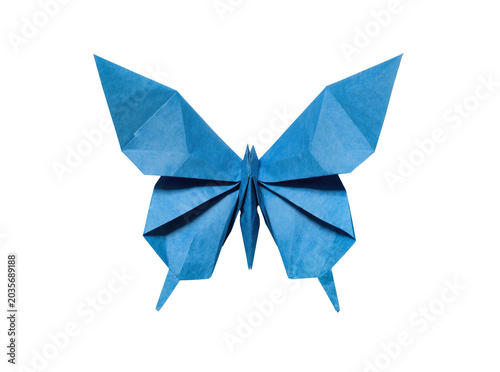 Fotografie Isolated blue paper origami butterfly representing fragile beauty and delicate artistry